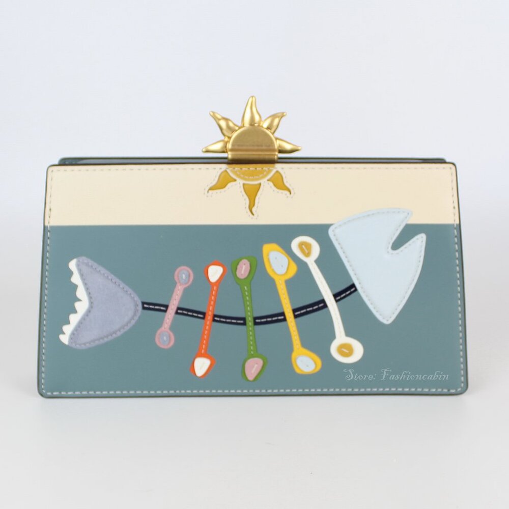 NWT TORY BURCH Fish-appliqué Frame Leather Bag, Everyday Office to Party/ Event - Picture 5 of 16